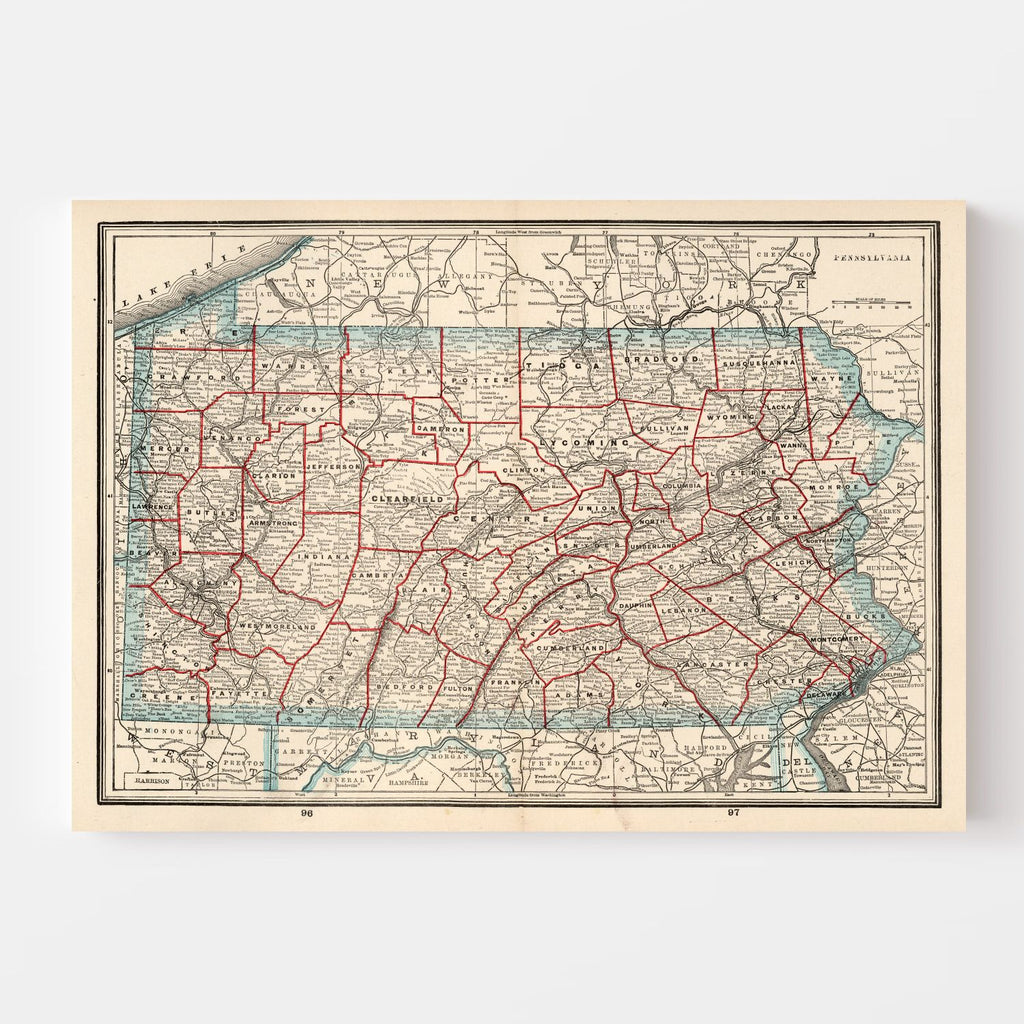 Vintage Map of Pennsylvania 1893