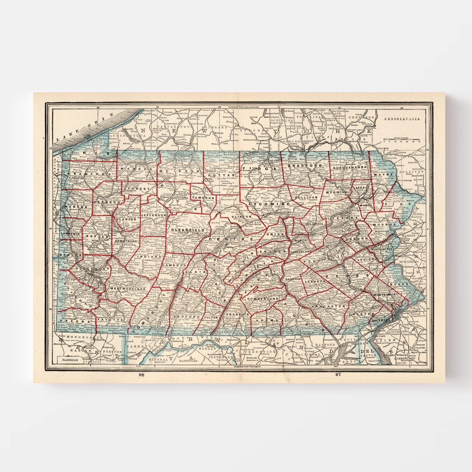 Vintage Map of Pennsylvania 1893