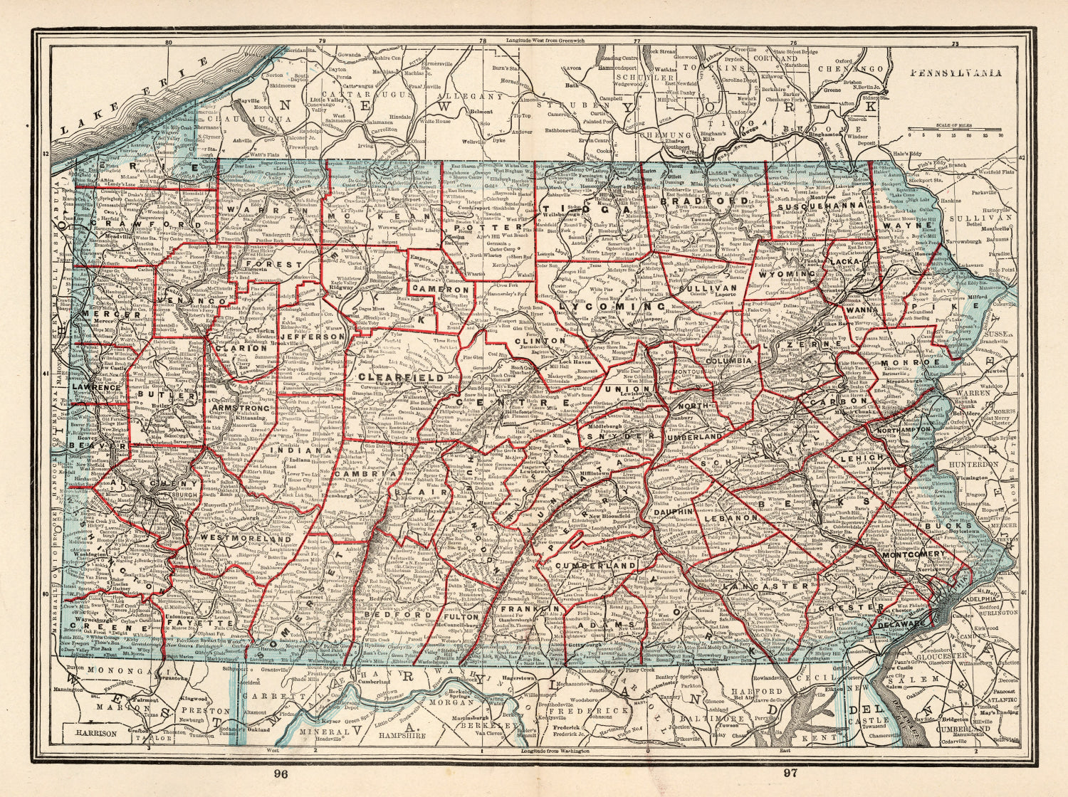 Vintage Map of Pennsylvania 1893
