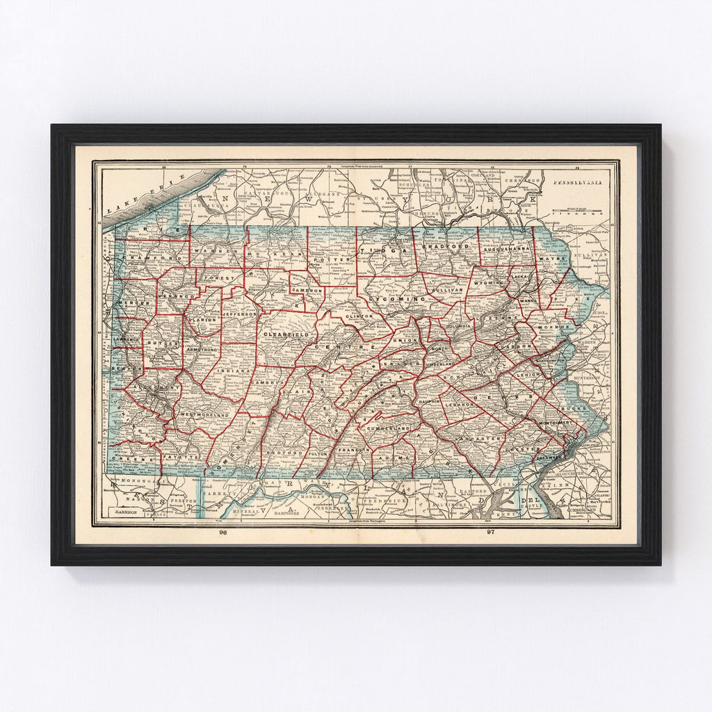 Vintage Map of Pennsylvania 1893