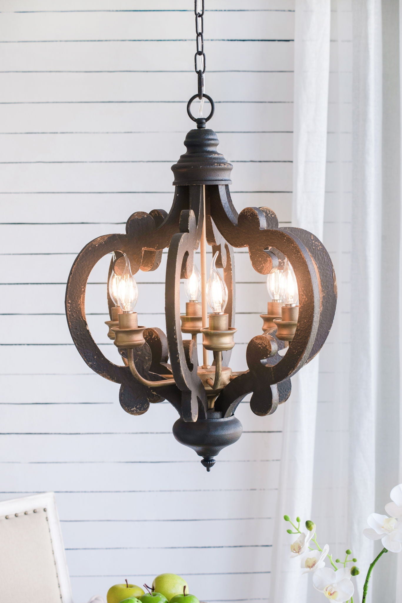 Farmhouse Chandelier, 6 Light Wood Chandelier Living Room Entryway