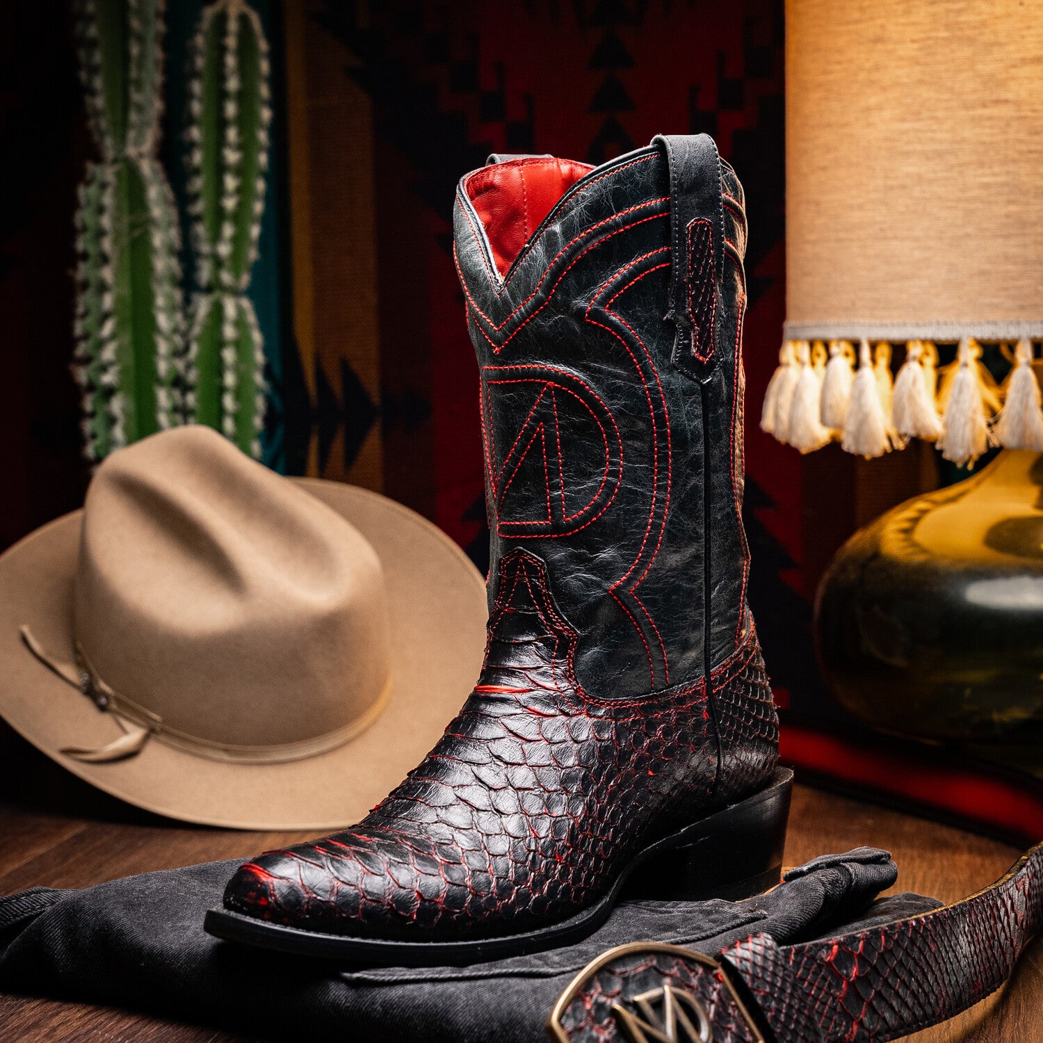 Western Collection Kansas // Python Leather Cowboy Boot // Black Cherry