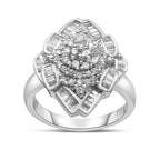 14K White Gold 7/8 Cttw Round and Baguette-Cut Diamond Cluster Ring (H-I Color, SI2-I1 Clarity) - Size 7