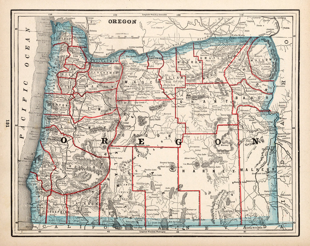 Vintage Map of Oregon 1893