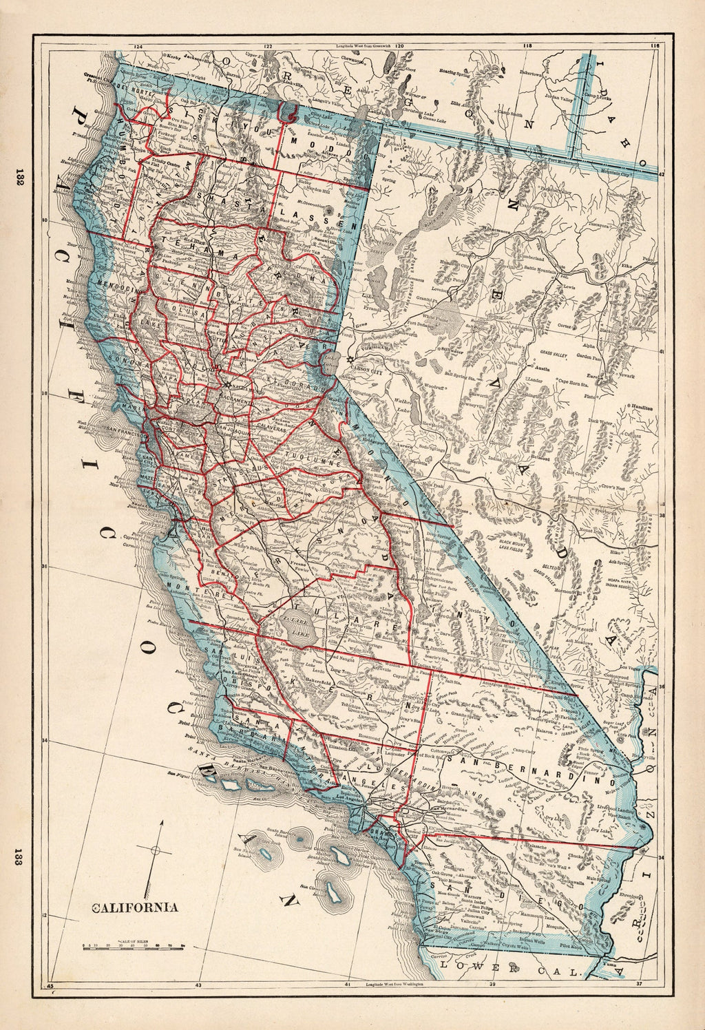 Vintage Map of California 1893
