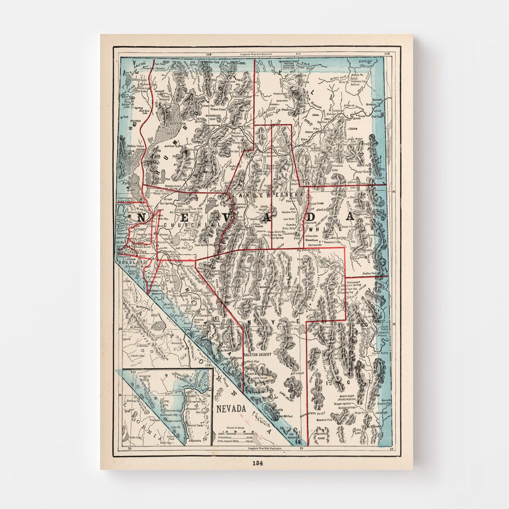 Vintage Map of Nevada 1893