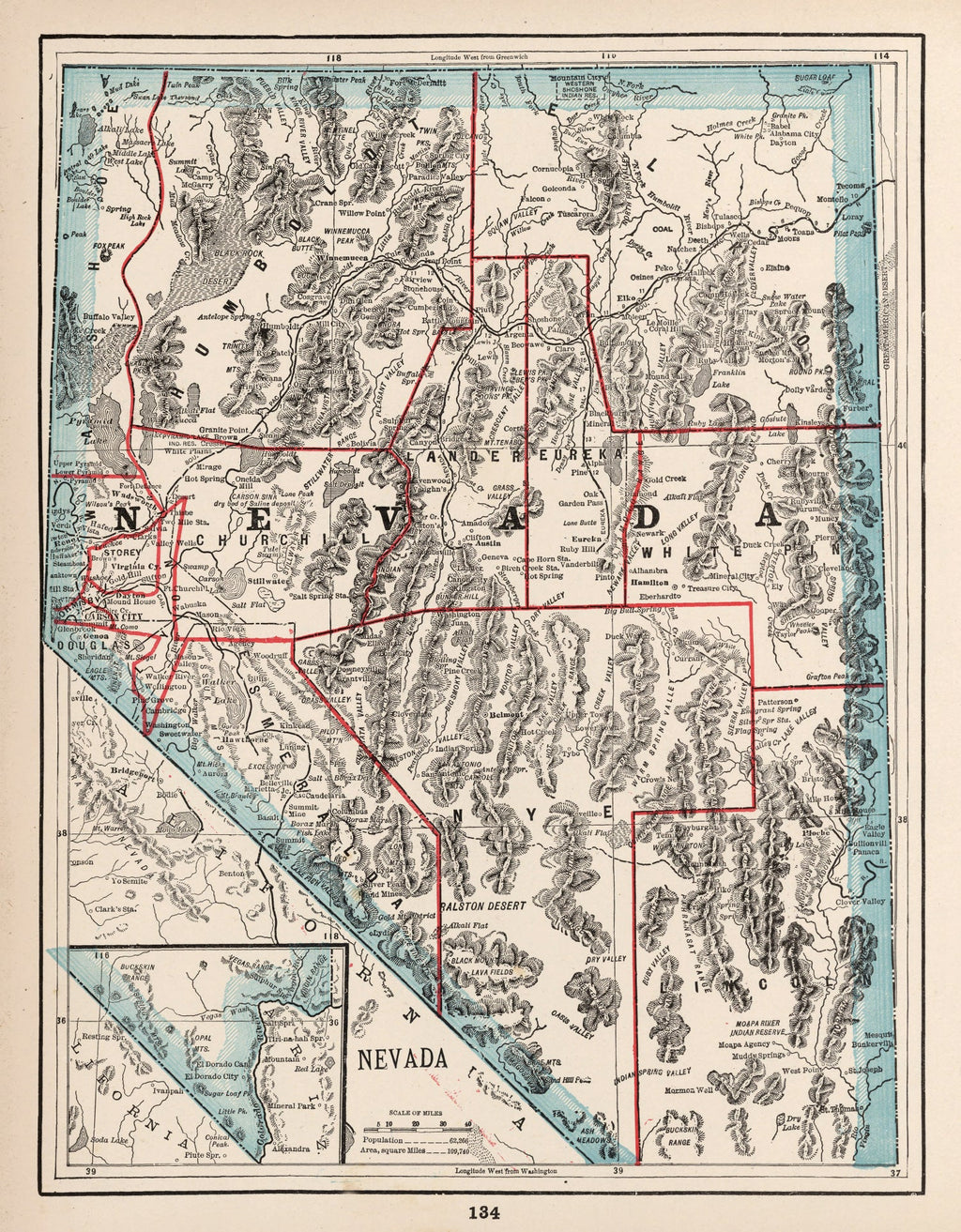 Vintage Map of Nevada 1893