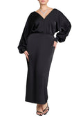 ELOQUII Women's Plus Size Dramatic Sleeve Satin Column Dress - 14, Black Onyx
