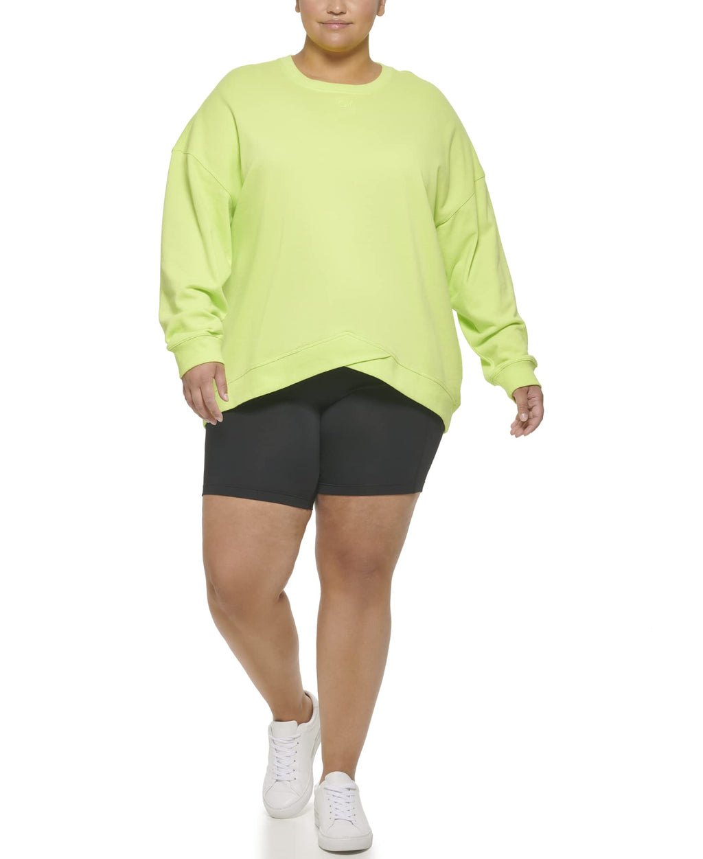 Calvin Klein Performance Women Plus Size Active Chevron Hem Drop Shoulder Pullover, Lime Fizz