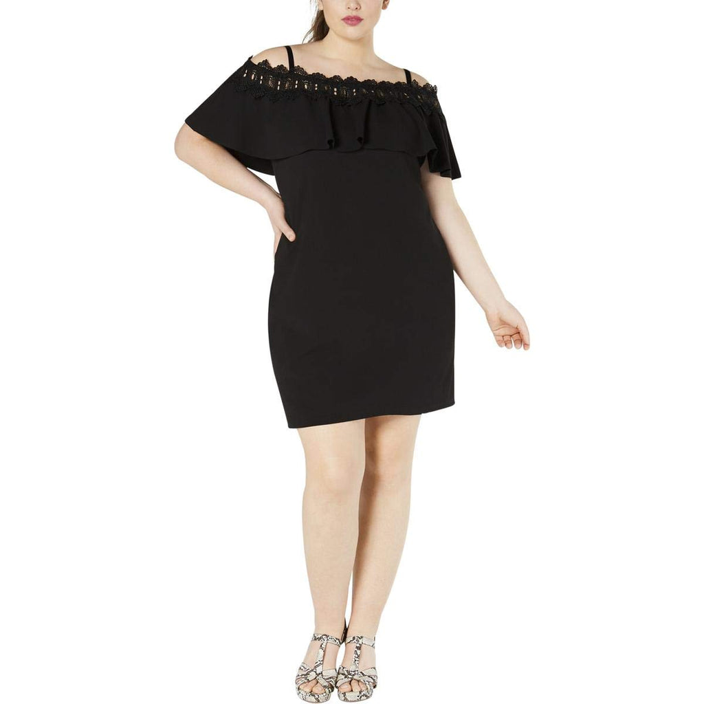 BCX Womens Juniors Plus Off-The-Shoulder Shift Dress Black 3X