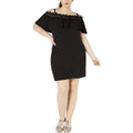 BCX Womens Juniors Plus Off-The-Shoulder Shift Dress Black 1X
