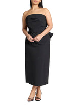 ELOQUII Women's Plus Size Pleated Bodice Bow Detail Dress - 14, Black Onyx