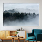 Autumn and Misty Trees in the Forest Wall Art Canvas Print, Foggy Forest Mountain Wall Art