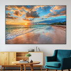 Sunset Beach Canvas Wall Art | Tropical Triptych Seascape Print