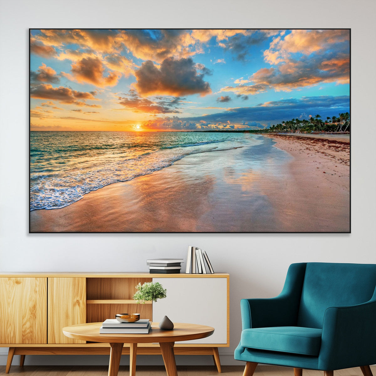 Sunset Beach Canvas Wall Art | Tropical Triptych Seascape Print