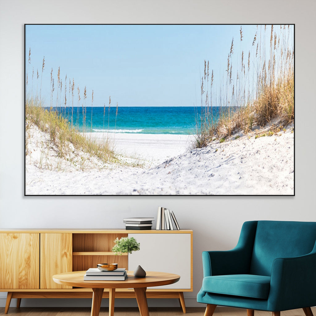 Serene Coastal Dune Path with Ocean View, 3-Panel Beach Canvas Wall Art