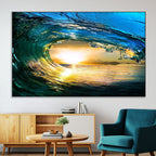 Ocean Wave at Sunset Canvas Art, Large Wall Print of Vibrant Surfing Wave