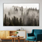 Foggy Mountain Wall Art | 3-Panel Foggy Forest and Mountain Landscape Canvas Print