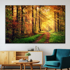 Sunlight Through Trees Wall Art Canvas Print | Autumn Forest Wall Art
