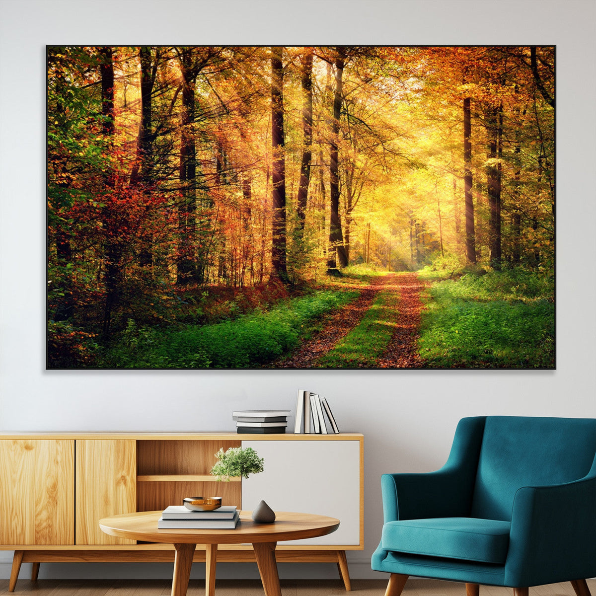 Sunlight Through Trees Wall Art Canvas Print | Autumn Forest Wall Art