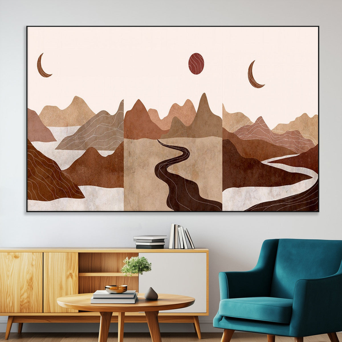 Boho Wall Art Canvas Print Set | Mid-Century Bohemian Wall Artwork, Boho Neutral