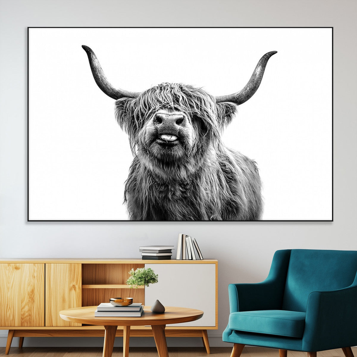 Fanny Scottish Highland Cow Cattle Art Print Farmhouse Wall Art Canvas Print