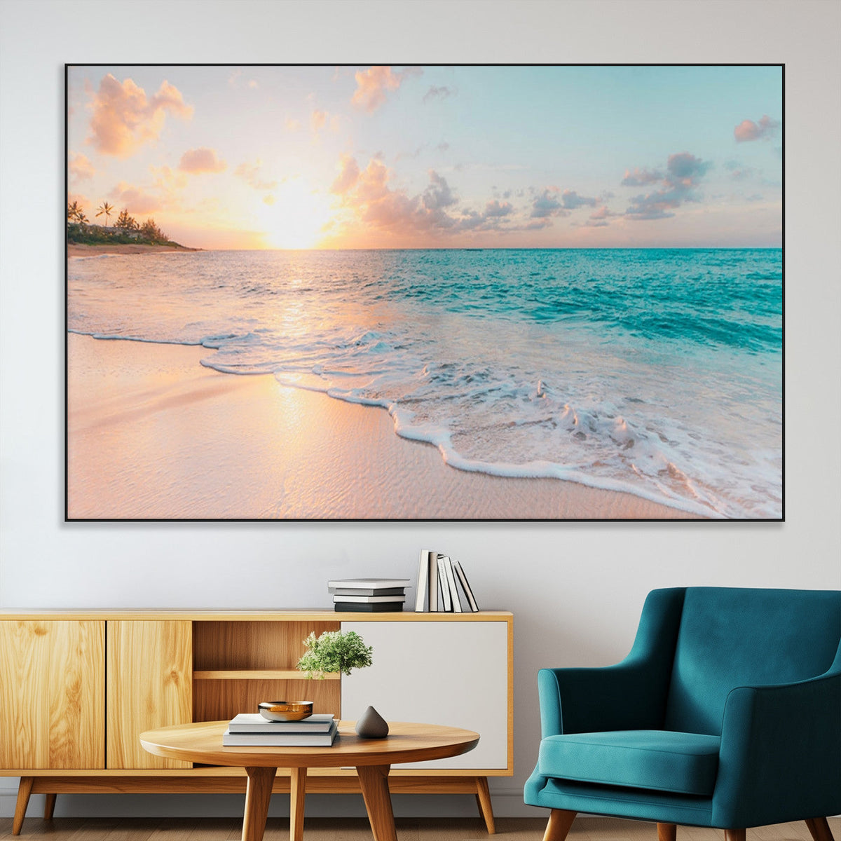 Beach Wall Art, Stunning Ocean Sunset Canvas Print with Coastal Design for Relaxing Home Decor