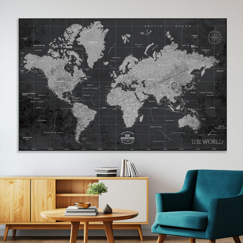 World Map Canvas Print, Detailed Map of the World Wall Art for Home or Office