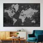 World Map Canvas Print, Detailed Map of the World Wall Art for Home or Office