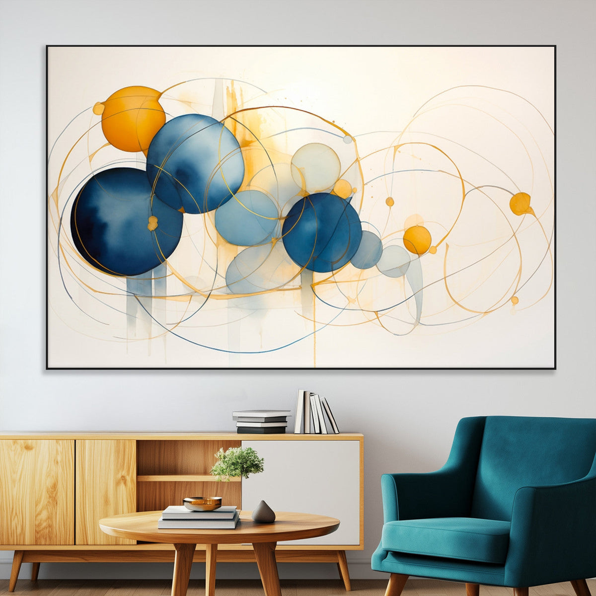 Geometric Blue Orange Abstract Wall Art Canvas, Geometric Blue Orange Canvas Print