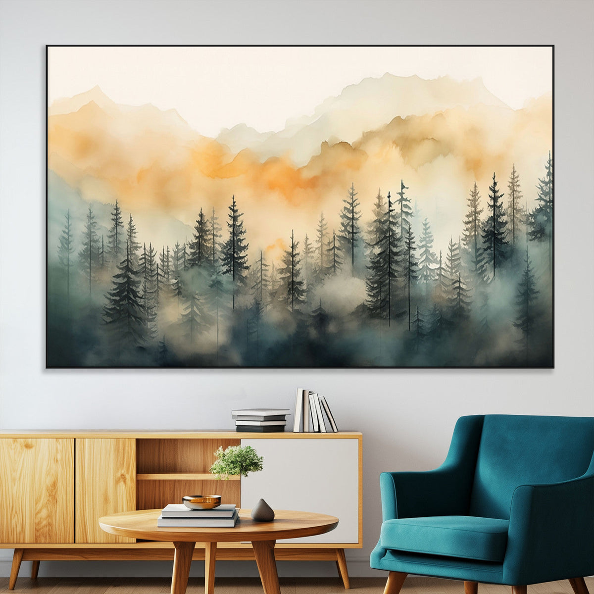 Abstract Forest Print | Mountain Wall Art | Autumn Landscape Canvas Print