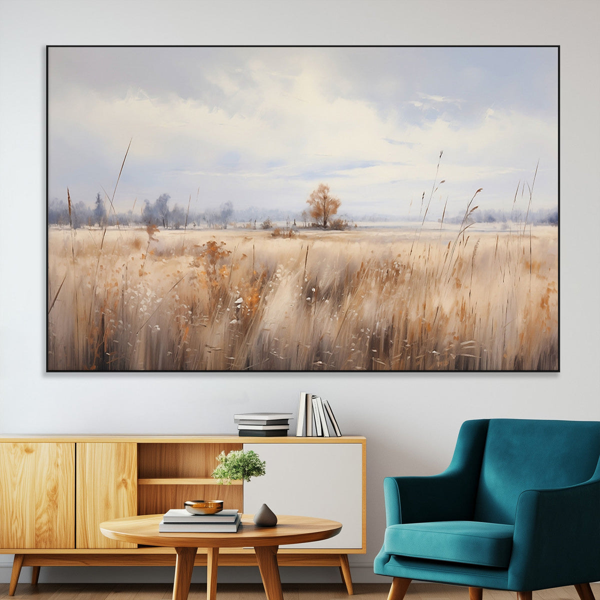Golden Fields Wall Art Print Canvas | Serene Minimalist Landscape for Farmhouse Decor