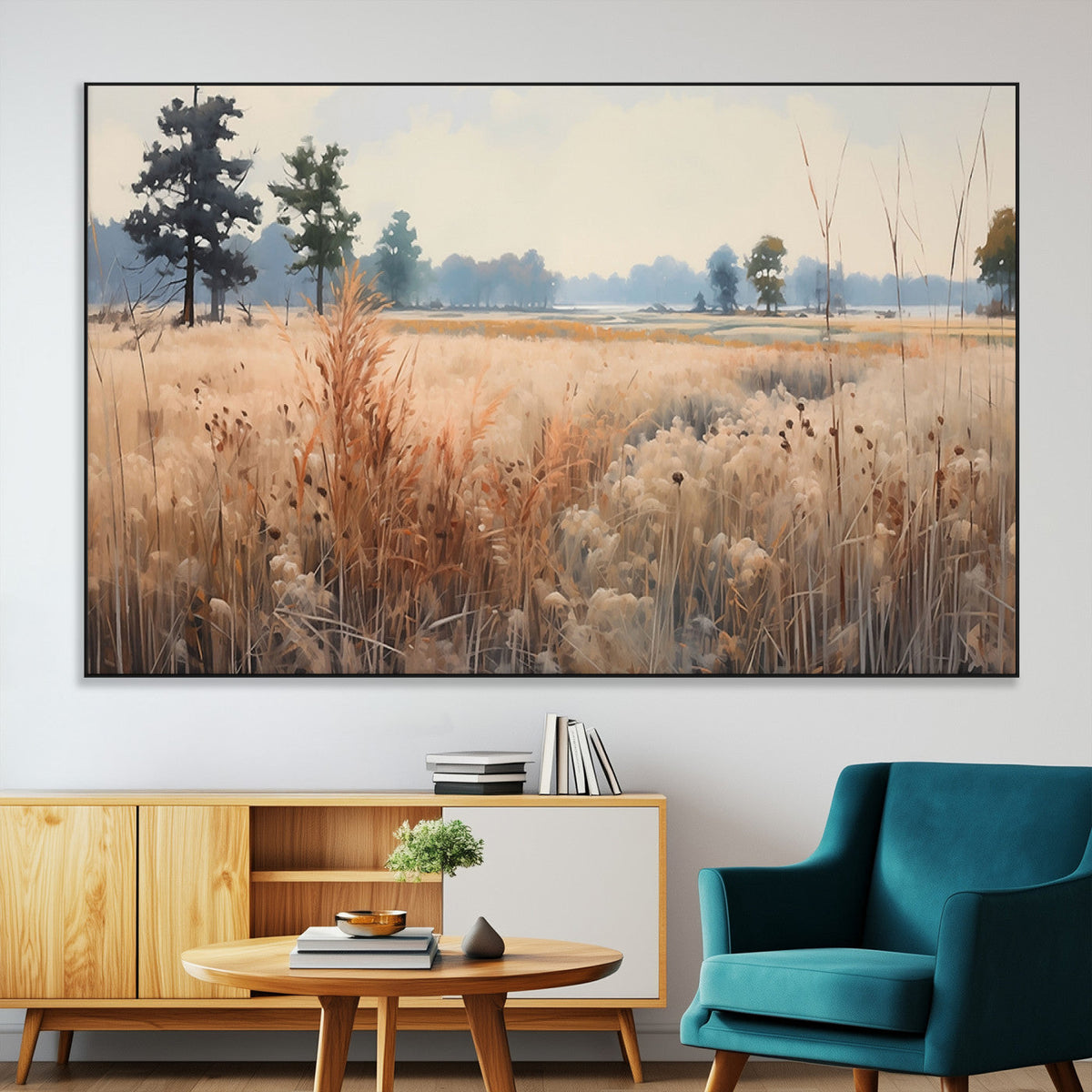 Golden Fields Canvas Wall Art Print | Serene Minimalist Landscape for Modern Decor