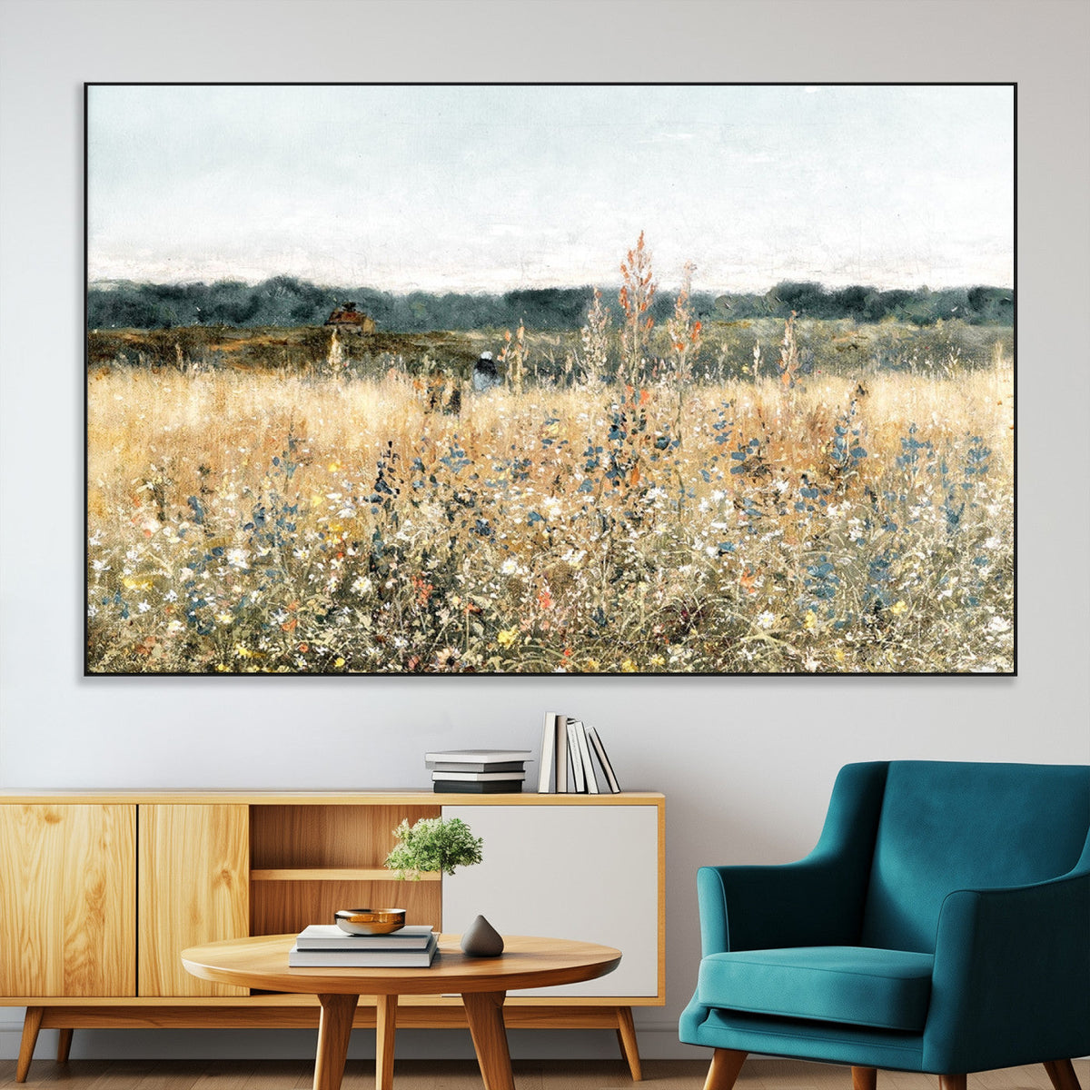 Wildflower Field Wall Art Canvas | Nature-Inspired Landscape Canvas Print for Living Room or Office