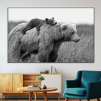 Bear and Cub Wall Art Canvas | Grizzly 399 Bear and Cub Black and White Wildlife Print