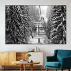 Winter Ski Lift Black and White Canvas Wall Art | Alpine Escape in Minimalist Style