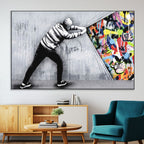 Banksy Art Behind the Curtain Street Wall Art Canvas Print | Urban Graffiti Style Wall Decor