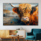 Highland Cow Abstract Canvas Wall Art, Bold Farmhouse Decor