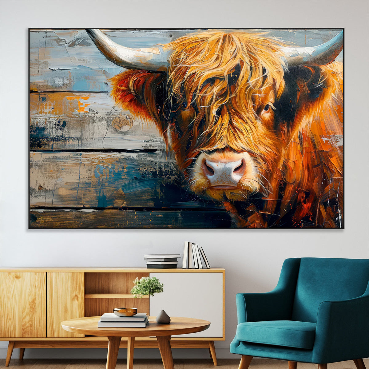 Highland Cow Abstract Canvas Wall Art, Bold Farmhouse Decor