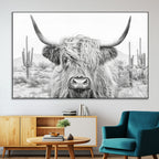 Rustic Charm, Cow Longhorn Black White Bighorn Wall Art
