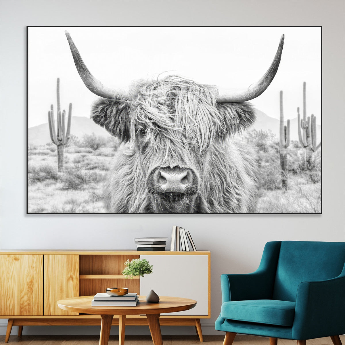 Rustic Charm, Cow Longhorn Black White Bighorn Wall Art