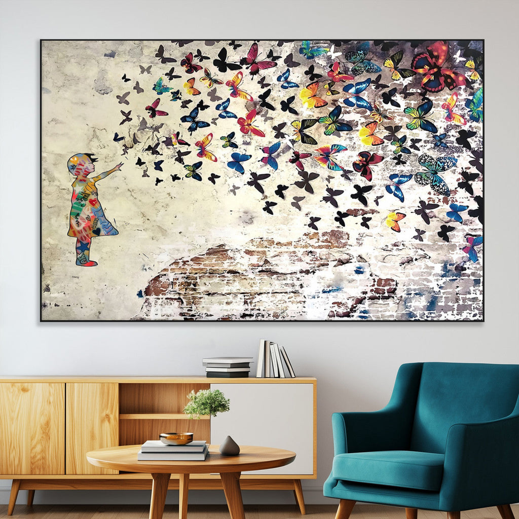Banksy Wall Art - Banksy Girl Butterfly Graffiti Wall Art