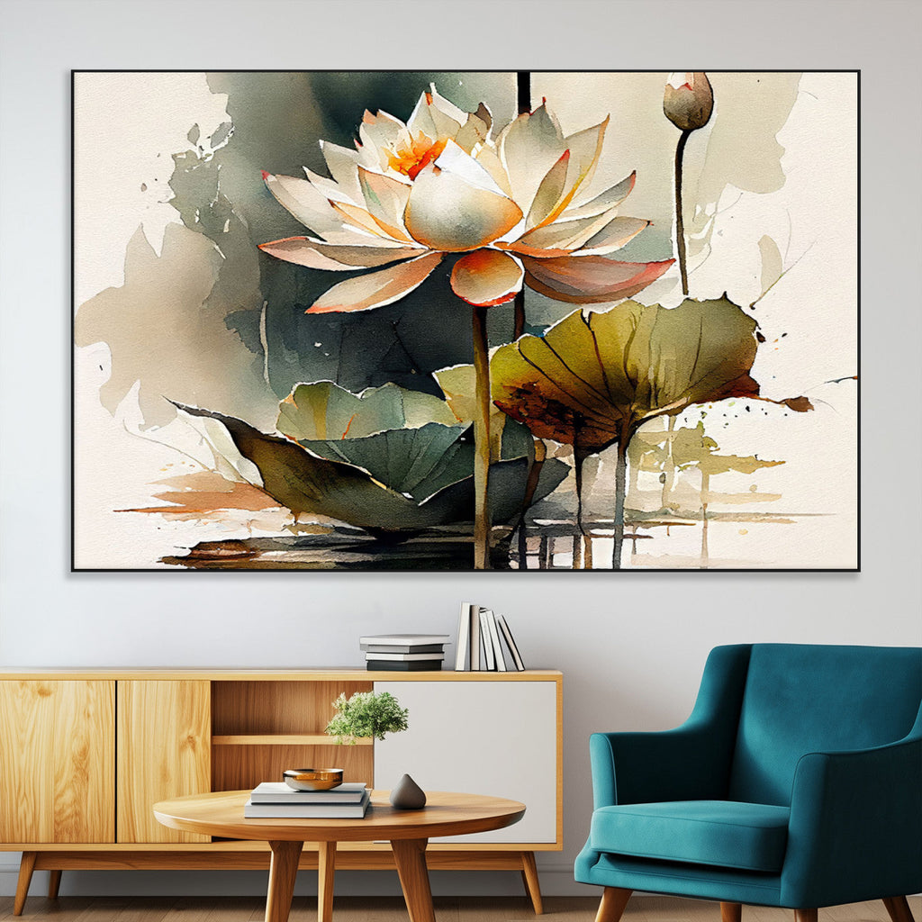 Lotus Flower Watercolor Canvas Print | A Symbol of Serenity and Growth in Soft Watercolors
