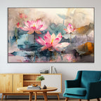 Lotus Flower Wall Art | 3 Panel Giclee Canvas Print of Pink Lotus Blossoms