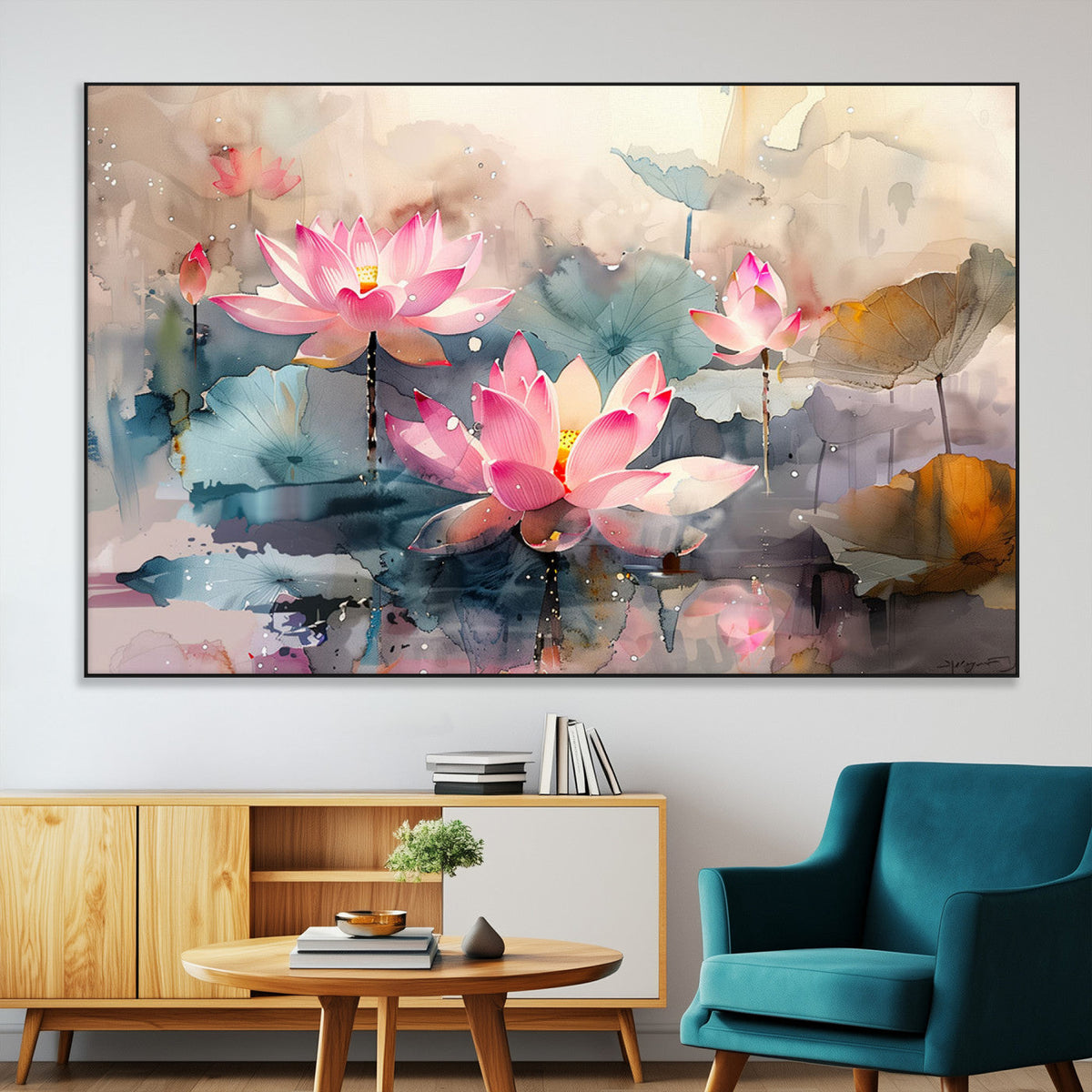Lotus Flower Wall Art | 3 Panel Giclee Canvas Print of Pink Lotus Blossoms