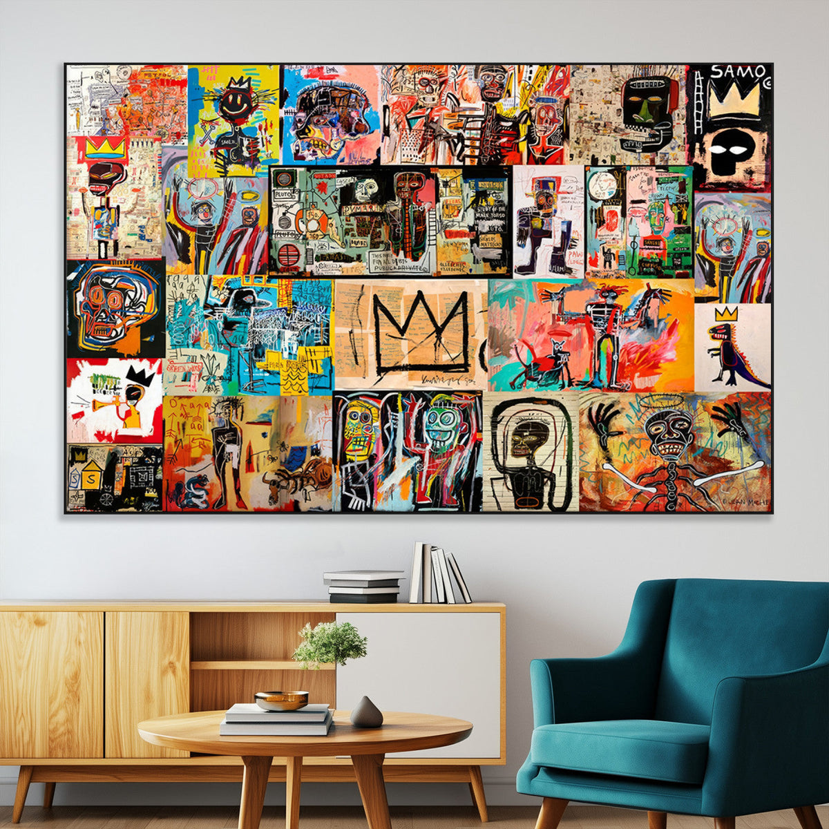 Abstract Art Collage Wall Art Canvas Print, Urban Graffiti Style