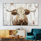 Rustic Longhorn Bull Wall Art Canvas Set