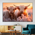 Highland Cows at Sunrise Wall Art Canvas Set