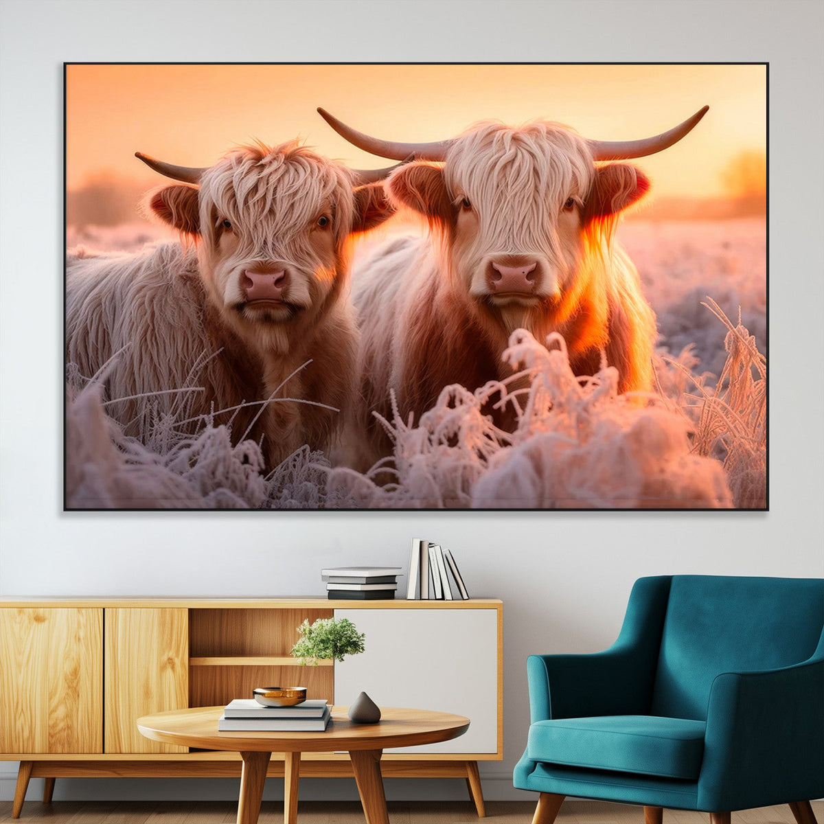 Highland Cows at Sunrise Wall Art Canvas Set
