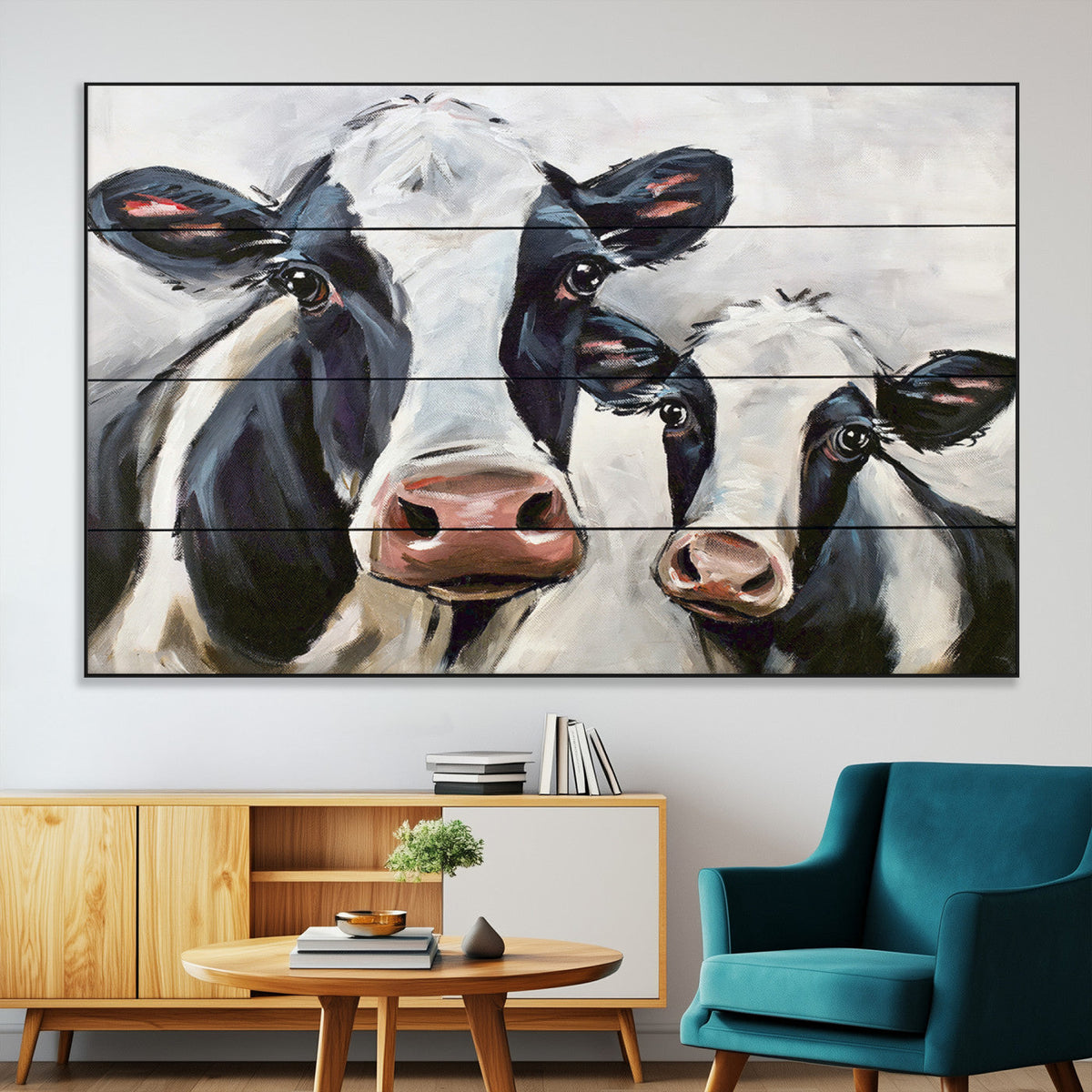 Vintage Baby and Mom Cattle Wall Art Canvas Print